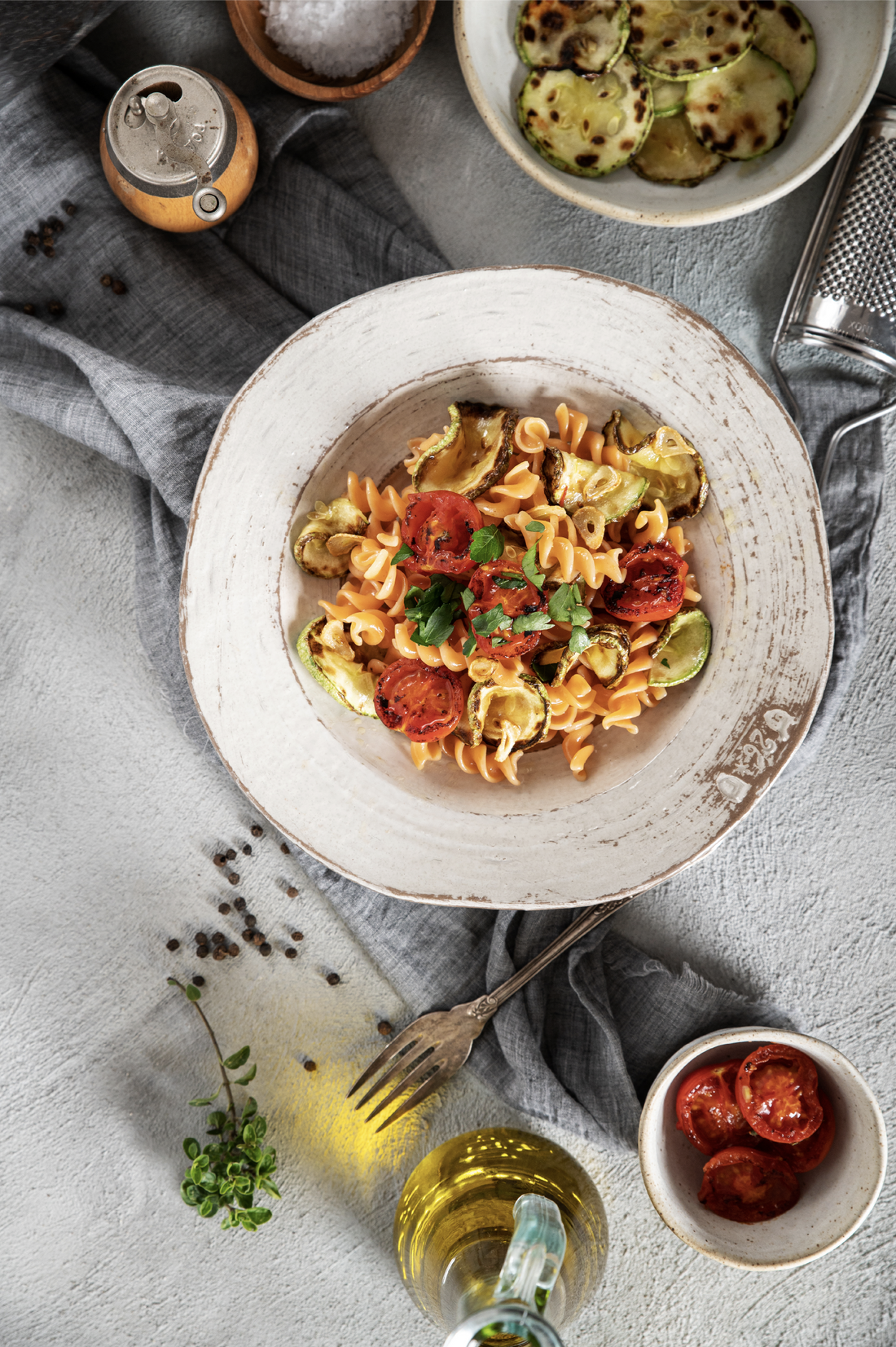 Red Lentil Fusilli with Zucchini and Cherry